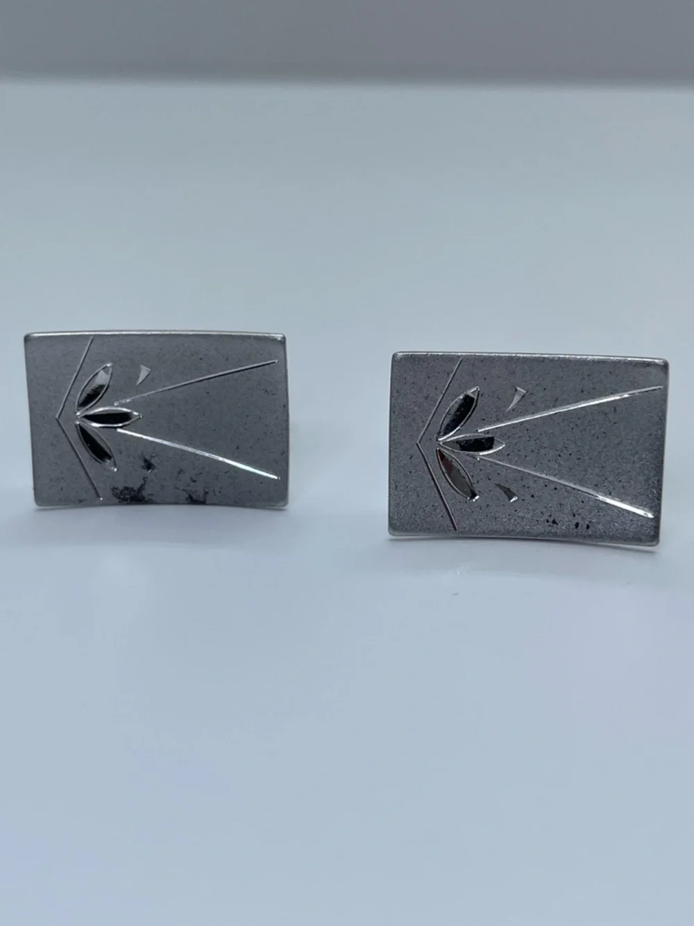 925 Sterling Silver Engraved Rectangle Cufflinks Vintage Minimalist Timeless